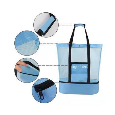Mesh Beach Tote With Insulated Cooler