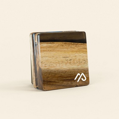 Acacia Coaster Set - 4" w/ Resin & Imprint - Translucent Black