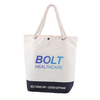 12 oz Cotton Grocery Shoulder Bag with Natural Manila Rope & Snap Button