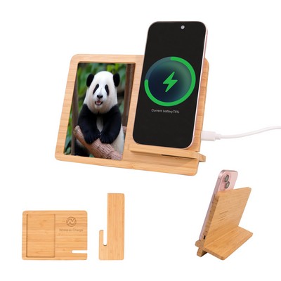 Bamboo Wireless Charger w/Photo Frame
