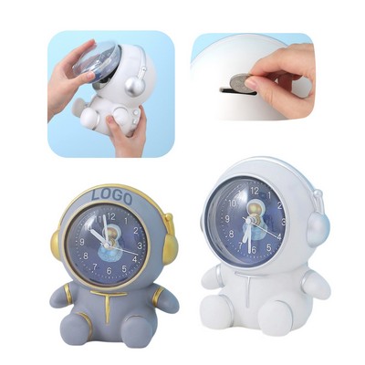 Cartoon Astronaut 2-In-1 Desktop Pointer Clock & Piggy Bank