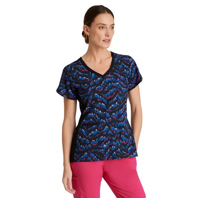 Barco - Grey's Anatomy Stretch - Women's Four Pocket V-Neck Arie Print Top