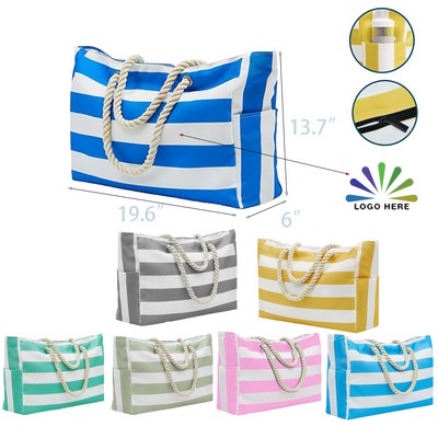 Large Striped Canvas Travel Tote Bag