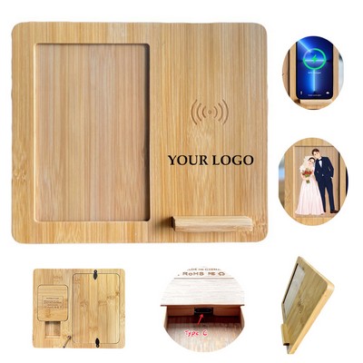 Bamboo Photo Frame Wireless Charger 15W Phone Holder
