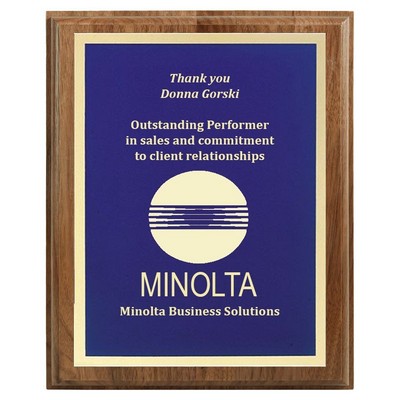 6" x 8" Genuine Walnut Step-Edge Plaque with Blue Brass Plate